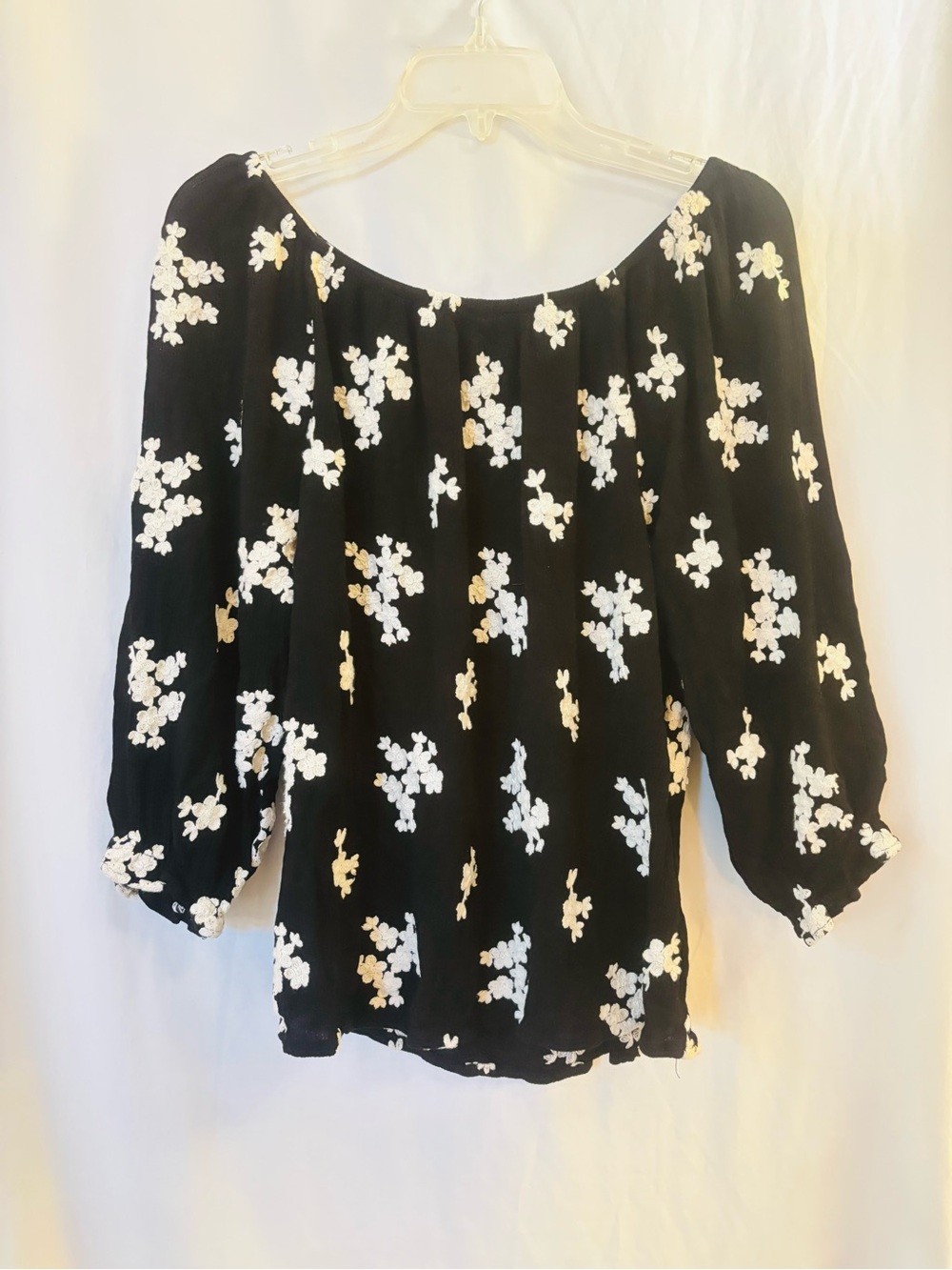 Soft Surroundings Embroidered Peasant Blouse Floral Black Size L